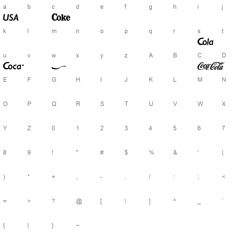 cocacola Character Map