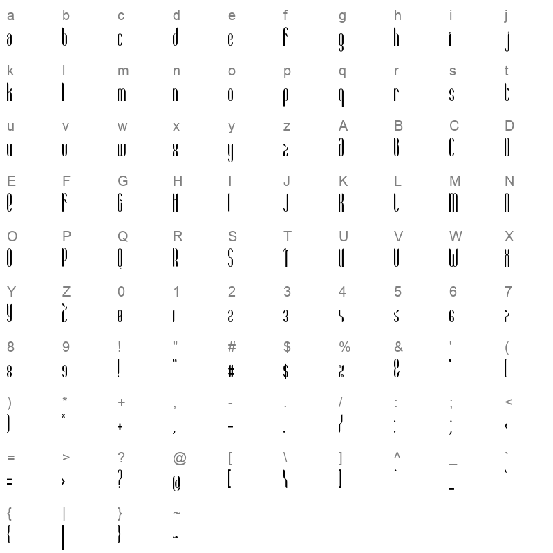 Coco Bold Condensed Character Map