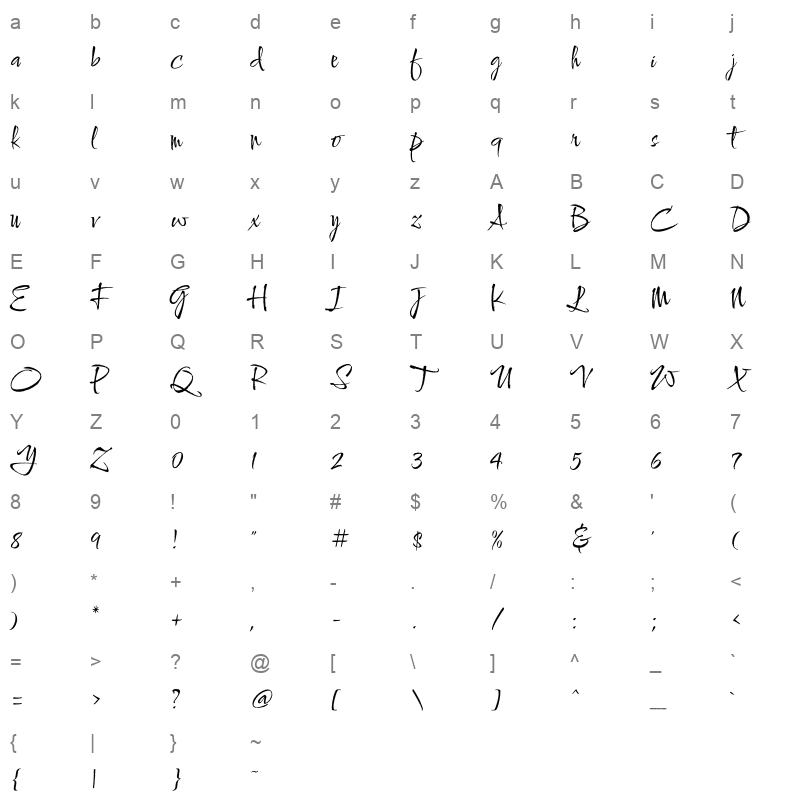 ComforterBrush Regular Character Map
