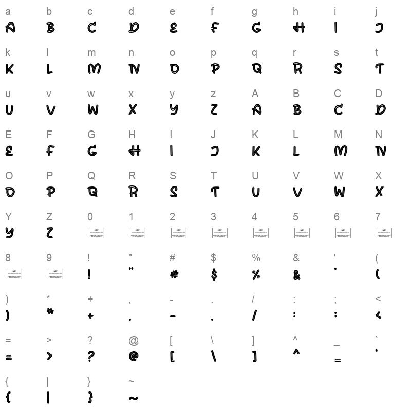 Comfy font otf Character Map