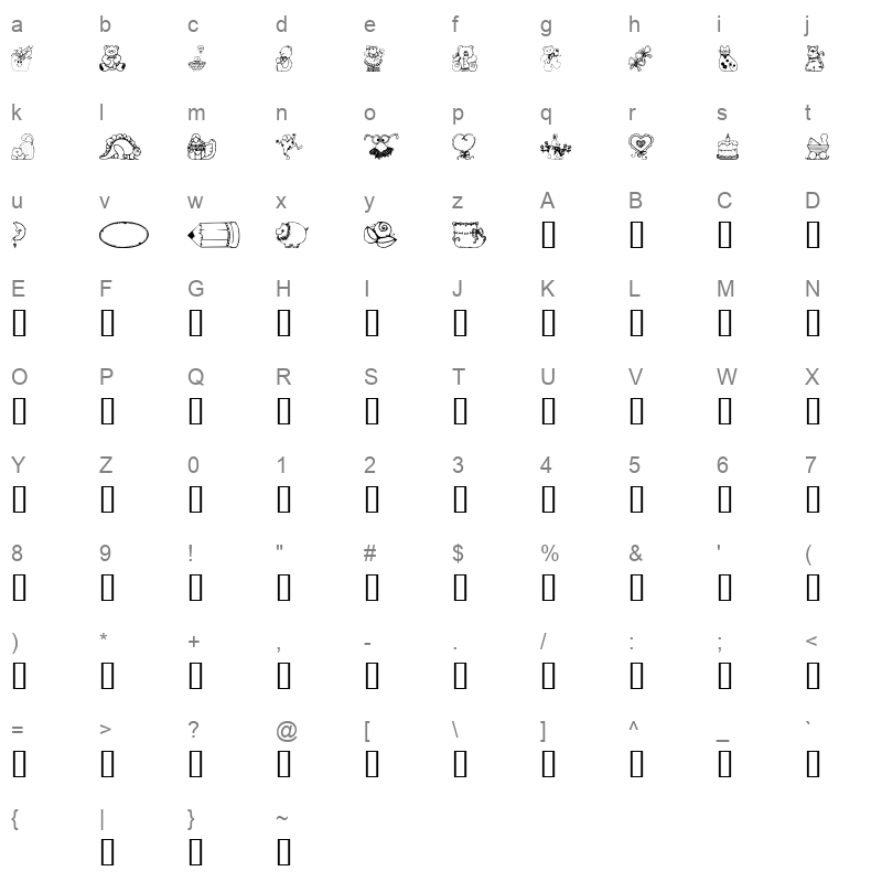 Country Cuties Regular Character Map