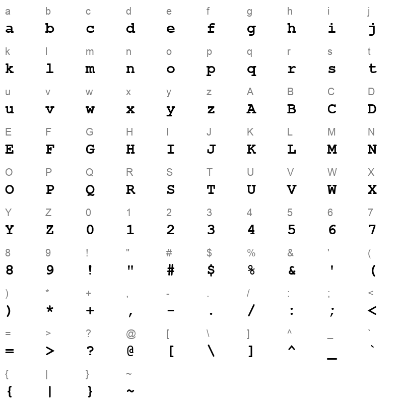 courbd Character Map