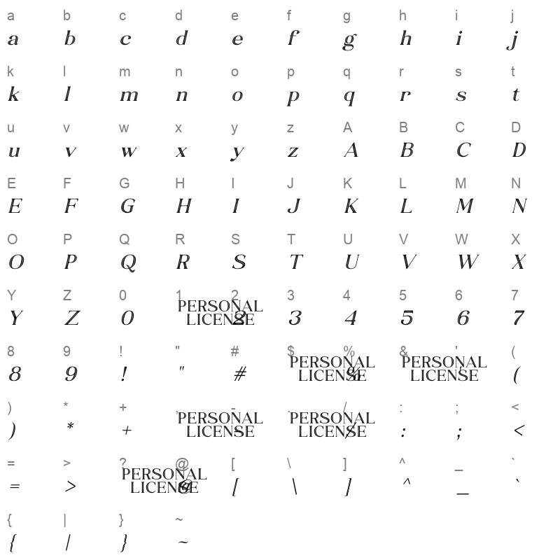 Craved Story Italic Character Map