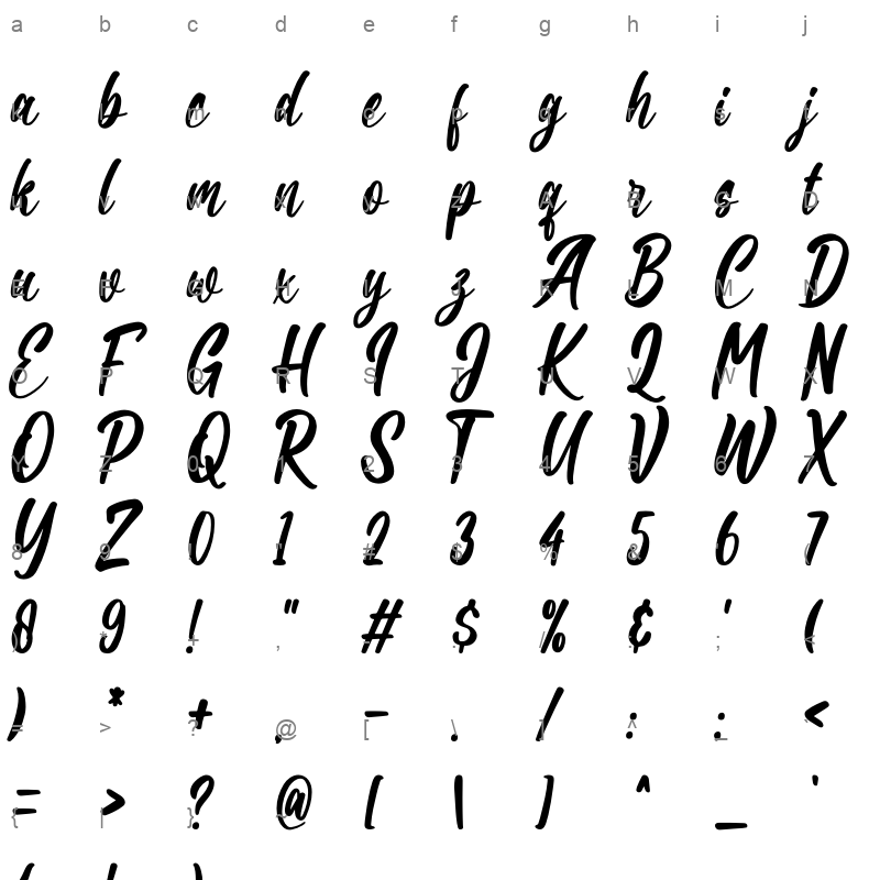 Creative Vibes TTF Character Map