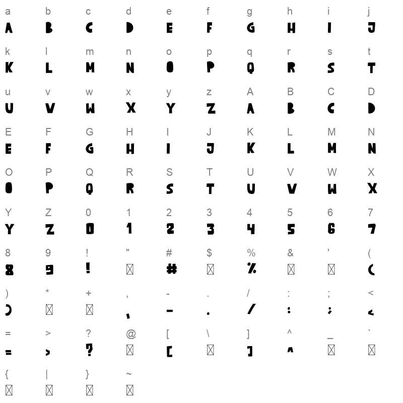 Crispy Cream Bold Character Map