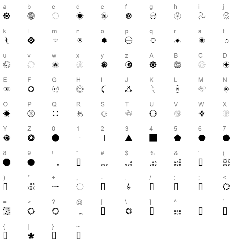 Crop Circle Dingbats Regular Character Map