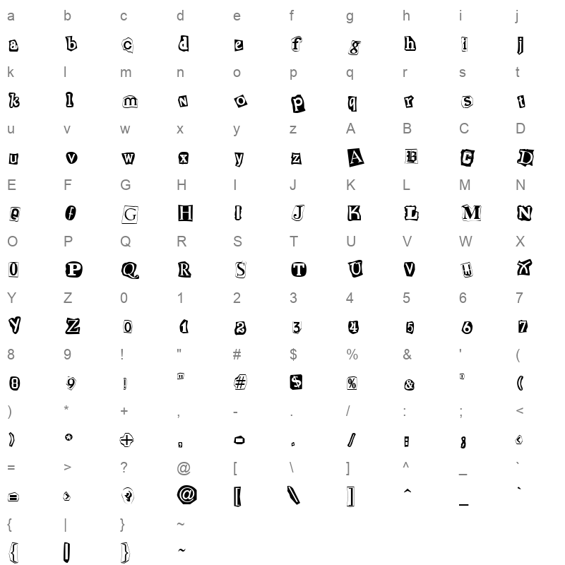 Cut n Paste Regular Character Map