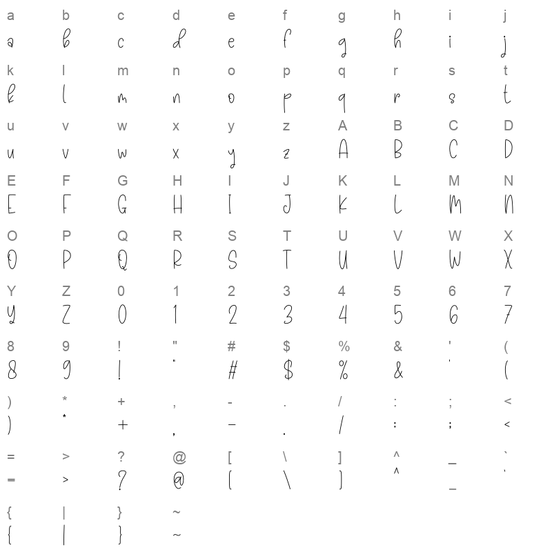 Cute Leisha OTF Character Map