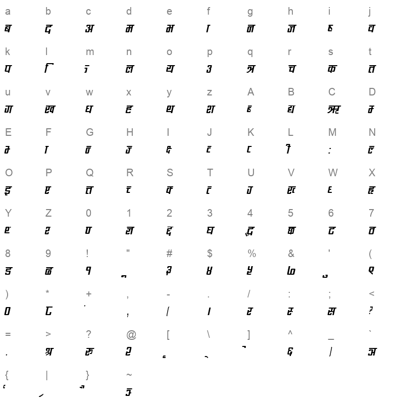 CV Rabinbold Italic Character Map