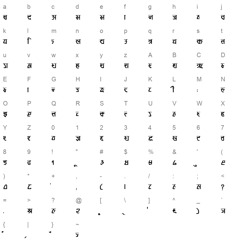 CWIN Regular Character Map