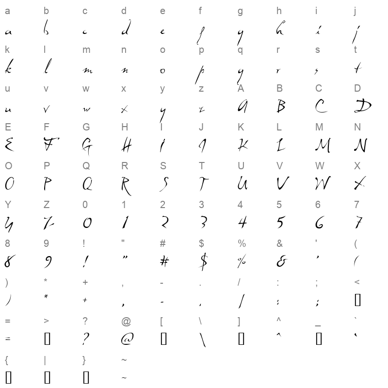 Dali Regular Character Map