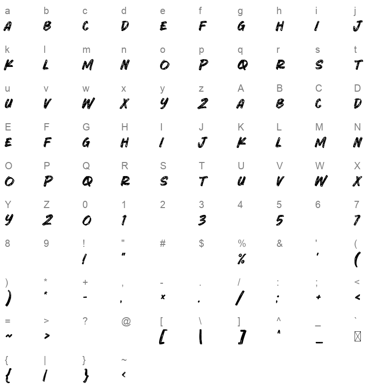 Dalmatian Brush Character Map