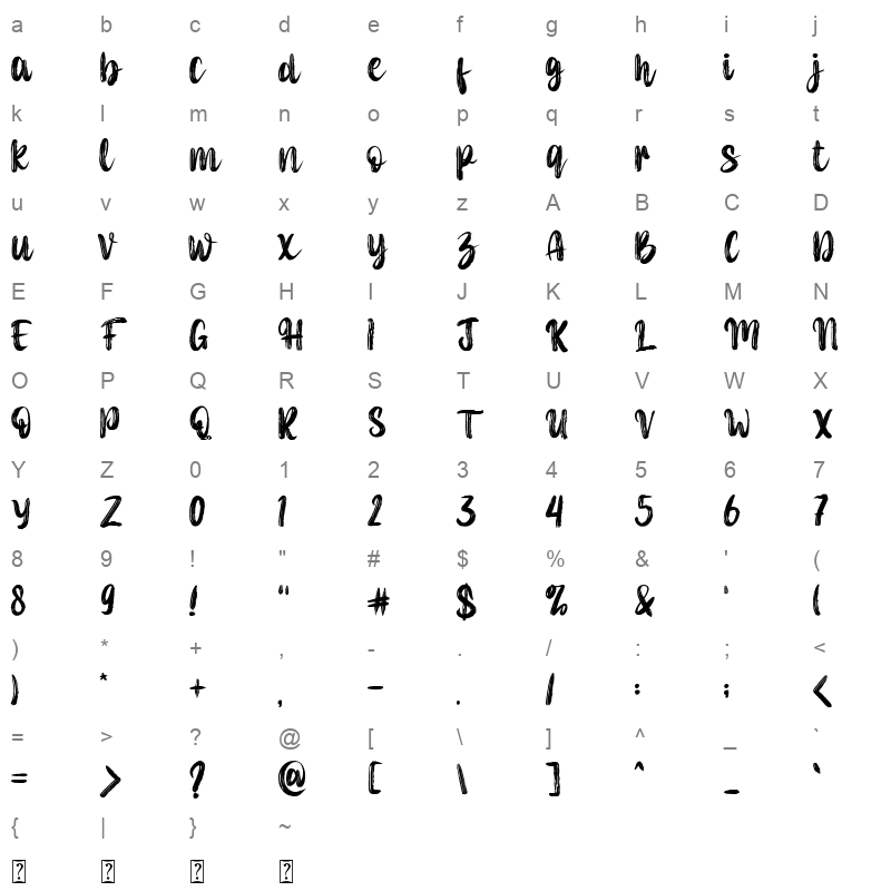 Dancing Brush Character Map