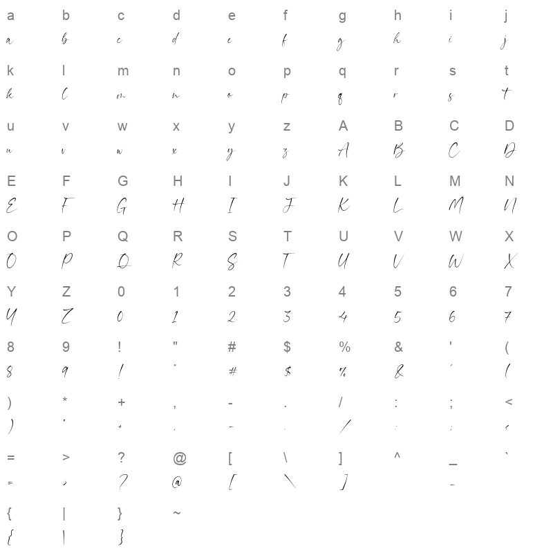 Daytimes Character Map