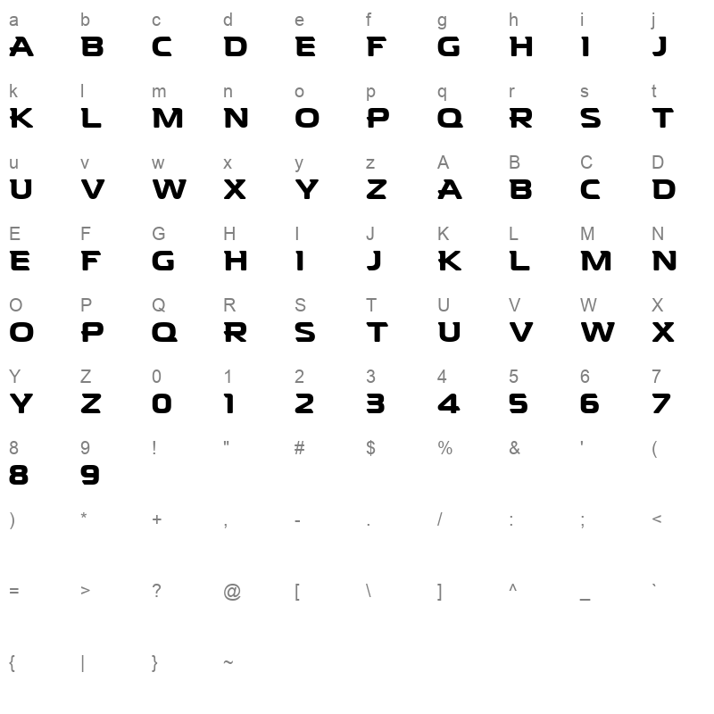 Denzel Regular Character Map