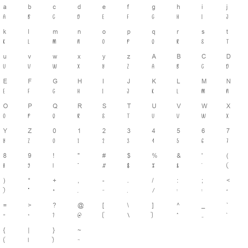 Designer Valentine Character Map