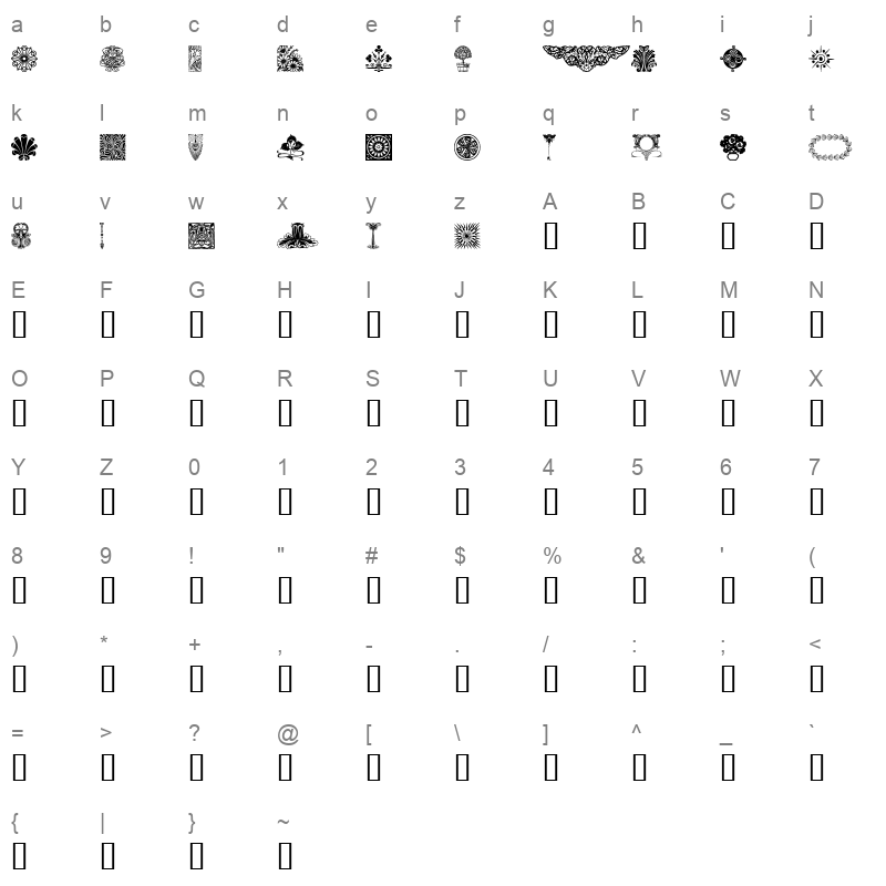 DesignerMotifsThree Regular Character Map