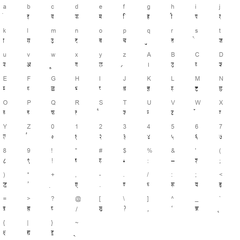 DevLys 050 Condensed Normal Character Map