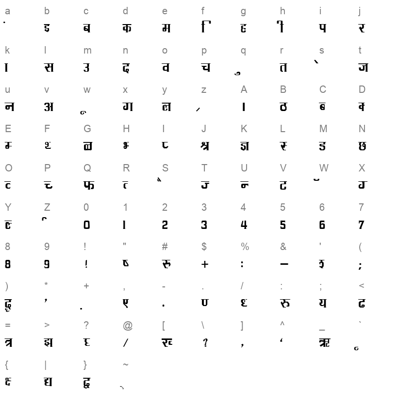 DevLys 090 Normal Character Map