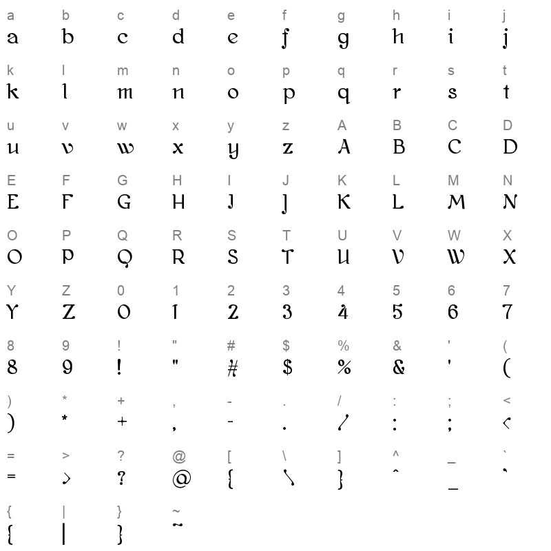 DG Ghareeb Bold Character Map