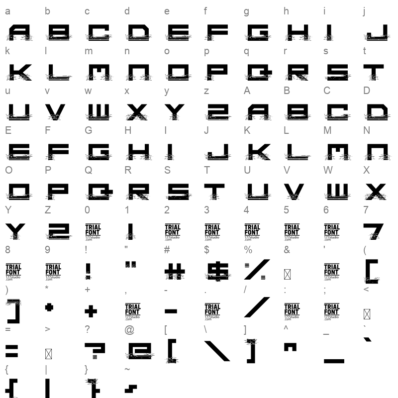 Digital Glitch otf Character Map