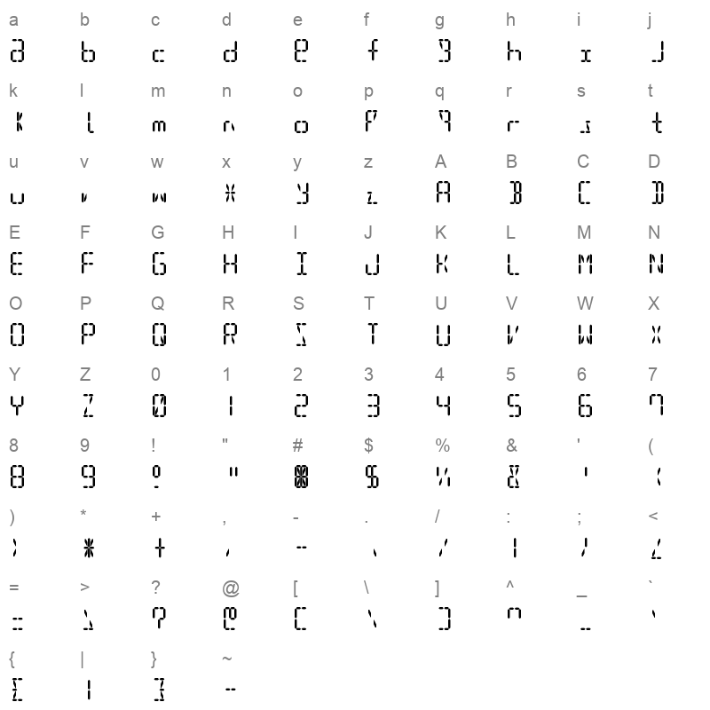 DigitTech16 Regular Character Map