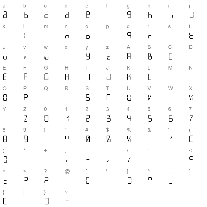 DigitTech9 Regular Character Map