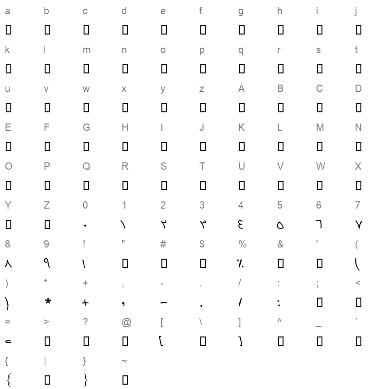 Dima Font Character Map