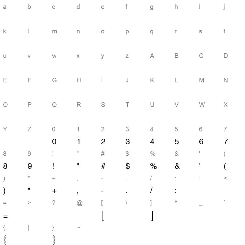 Dima Naskh Regular Character Map