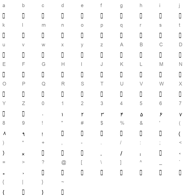 Dima Nastaligh Tahriri regular Character Map