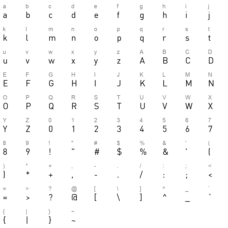 DINArabic Character Map