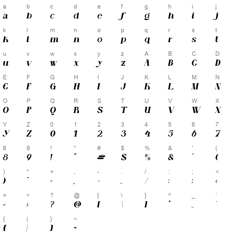 Distant Feeling Italic Character Map