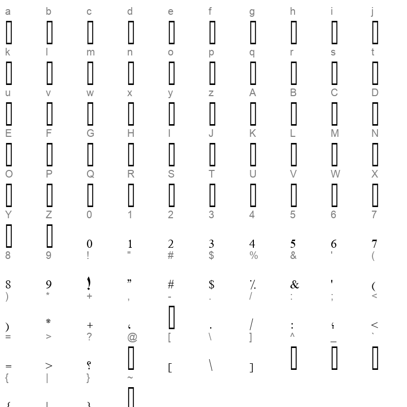 DIWANBNT Character Map