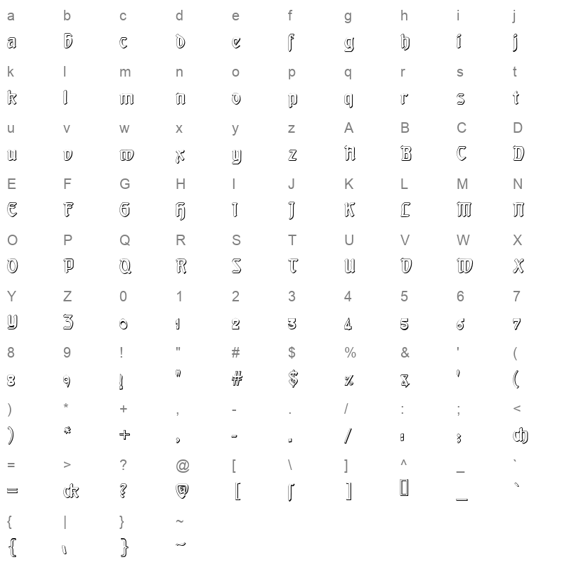 djadli OTFal Qabas Extrude Regular Character Map