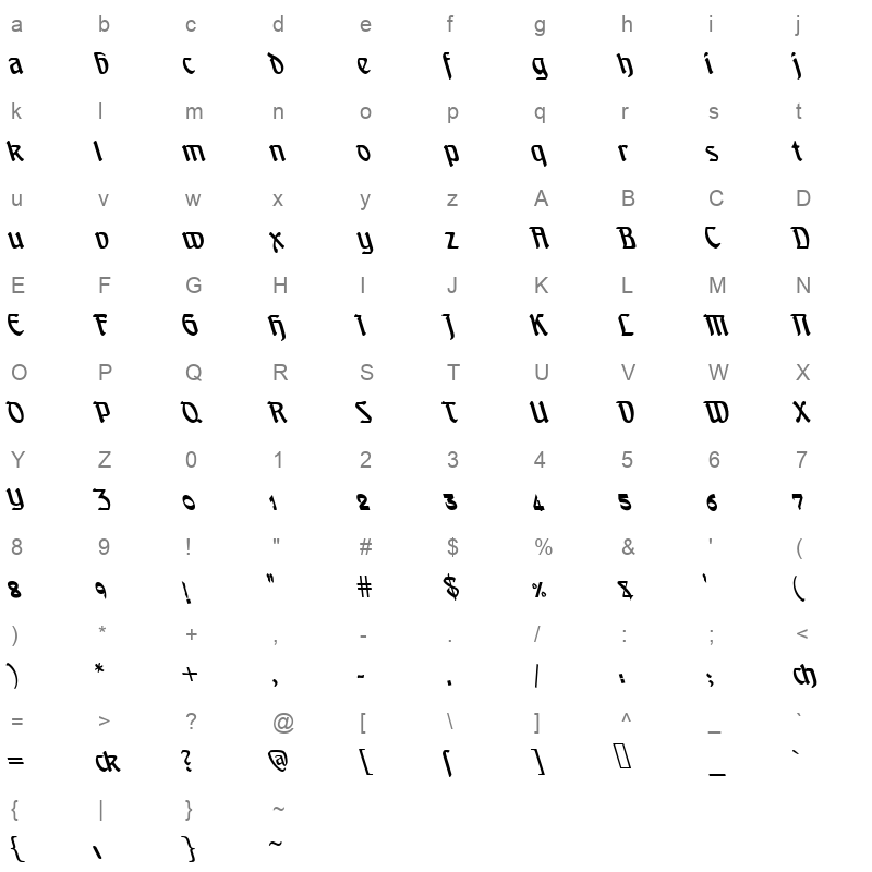 djadli OTFal Qabas Slant Regular Character Map