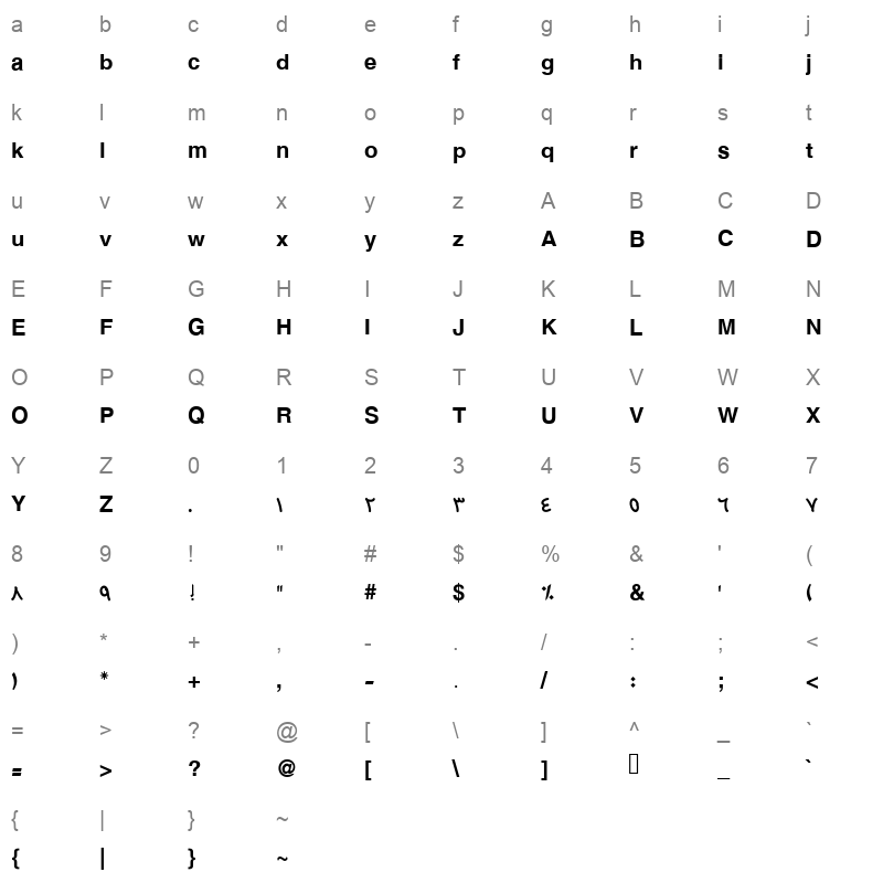 djadli OTFmaghribidjadid Regular Character Map