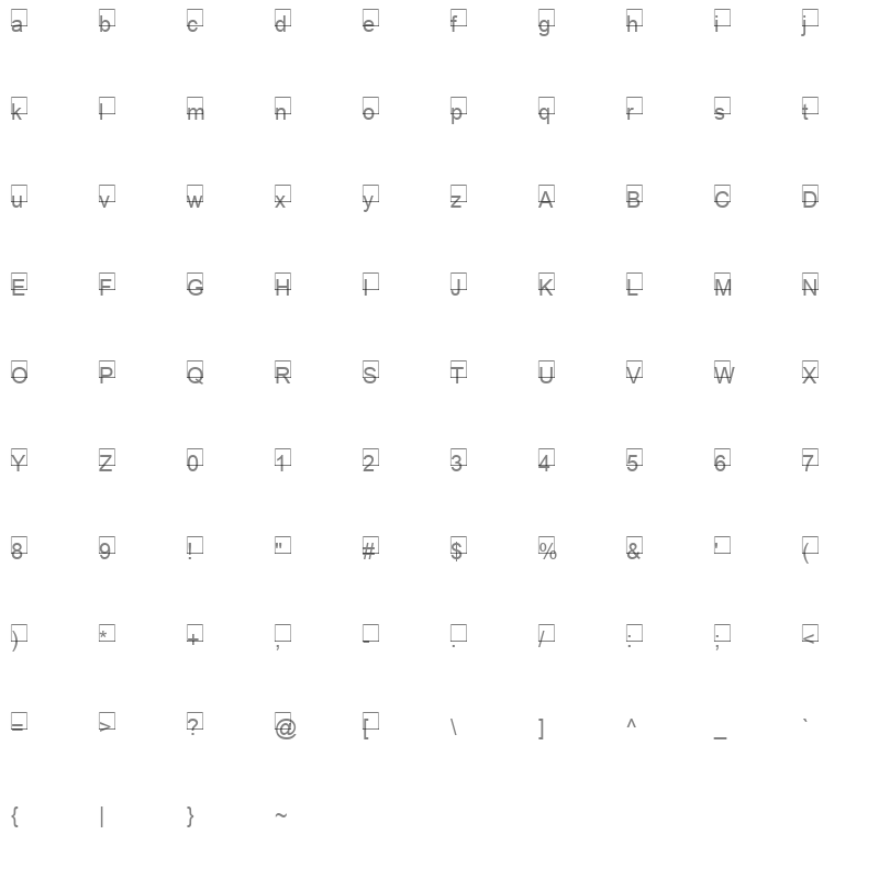 Djerba simplified Medium Character Map