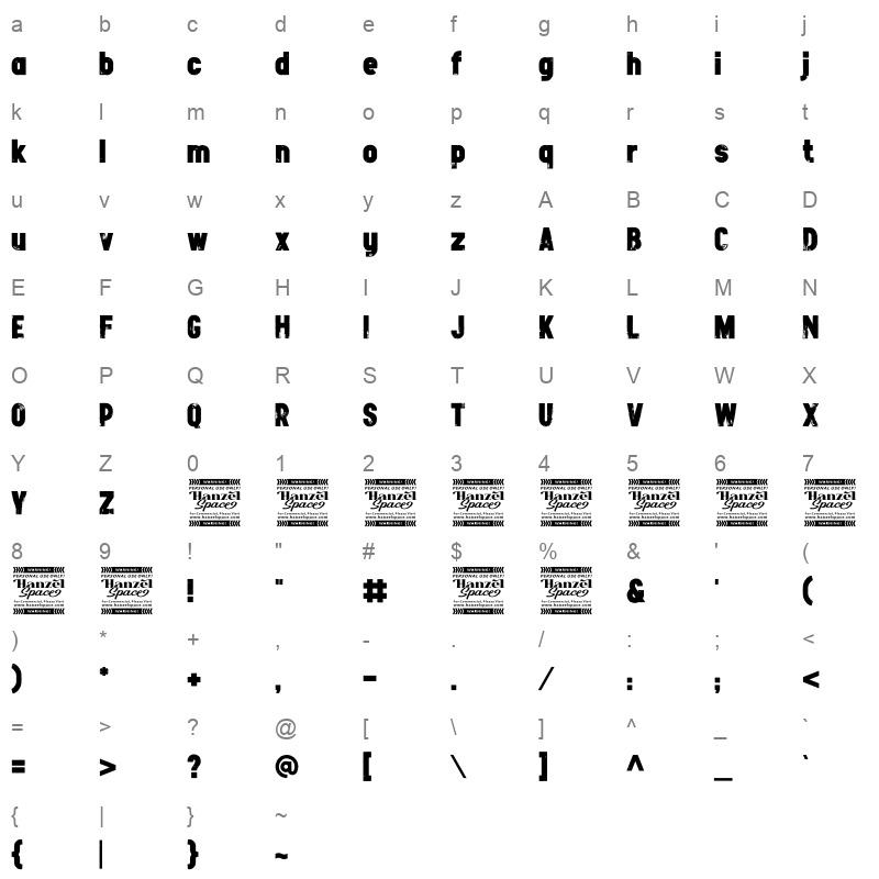 Double Tracker TTF Character Map