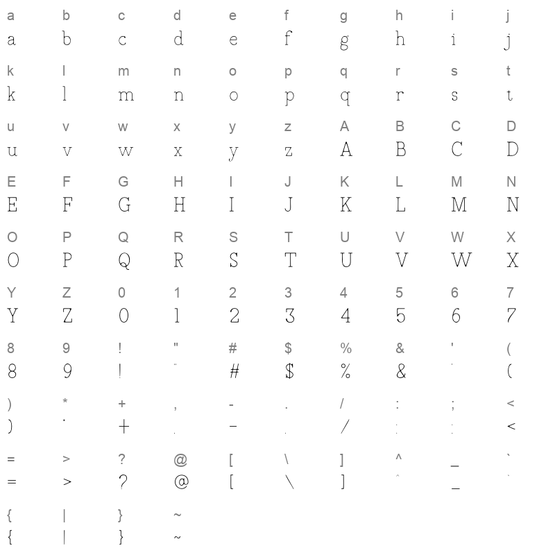 Draftside Light Character Map