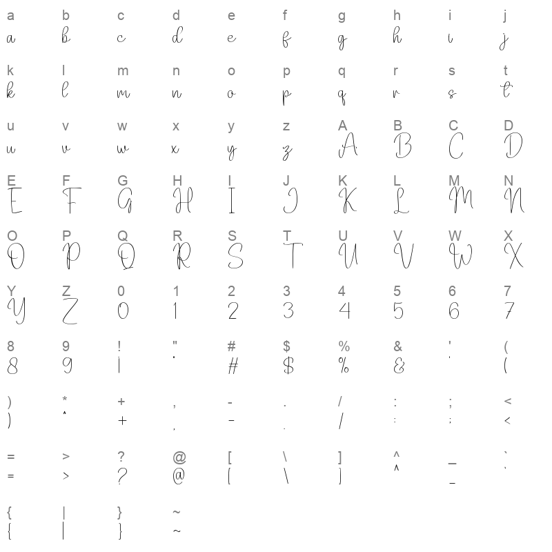 Drawing Book TTF Character Map