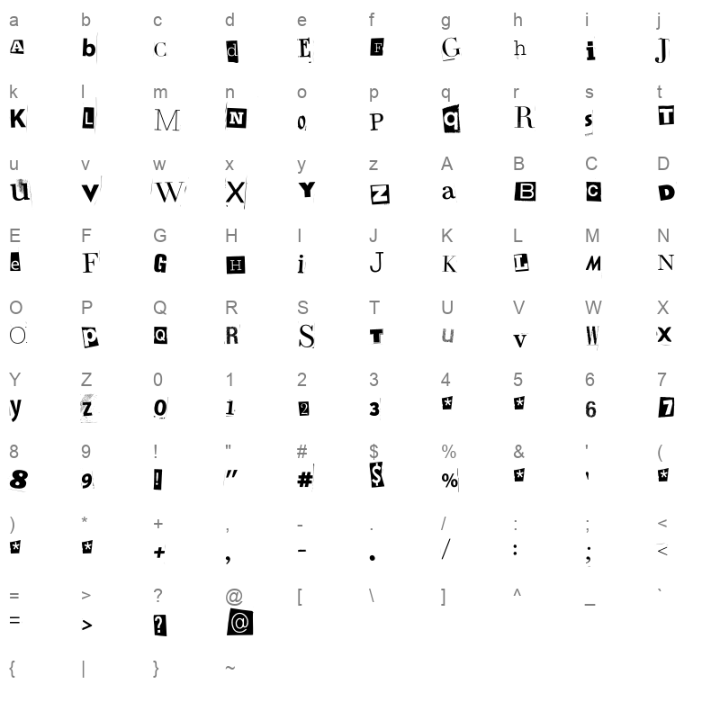 drunken hour Character Map