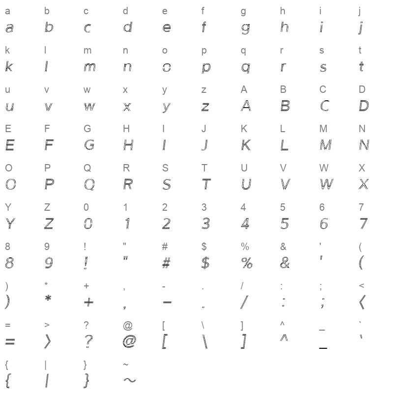 DX Italic Character Map