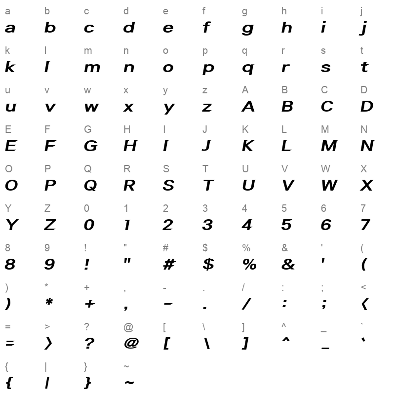 DX M Medium Character Map