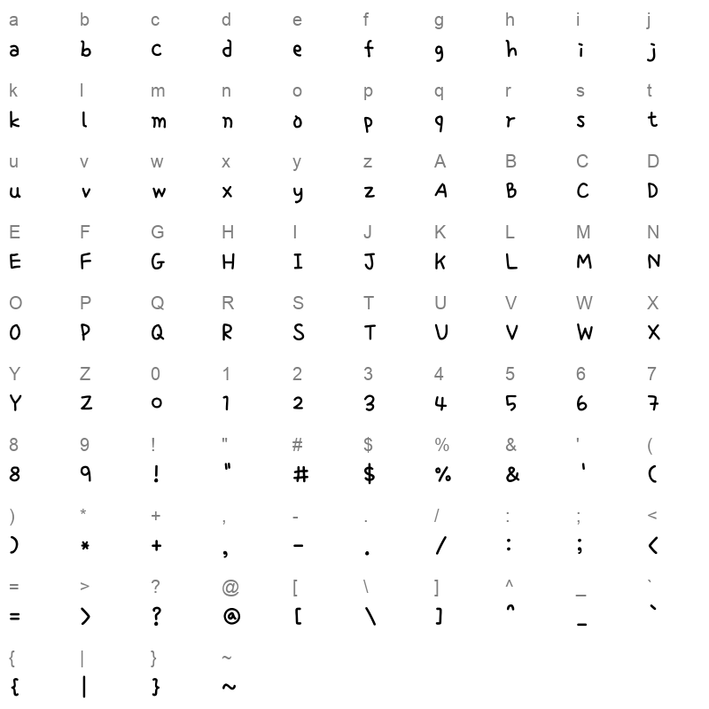 DXSingleday Regular Character Map