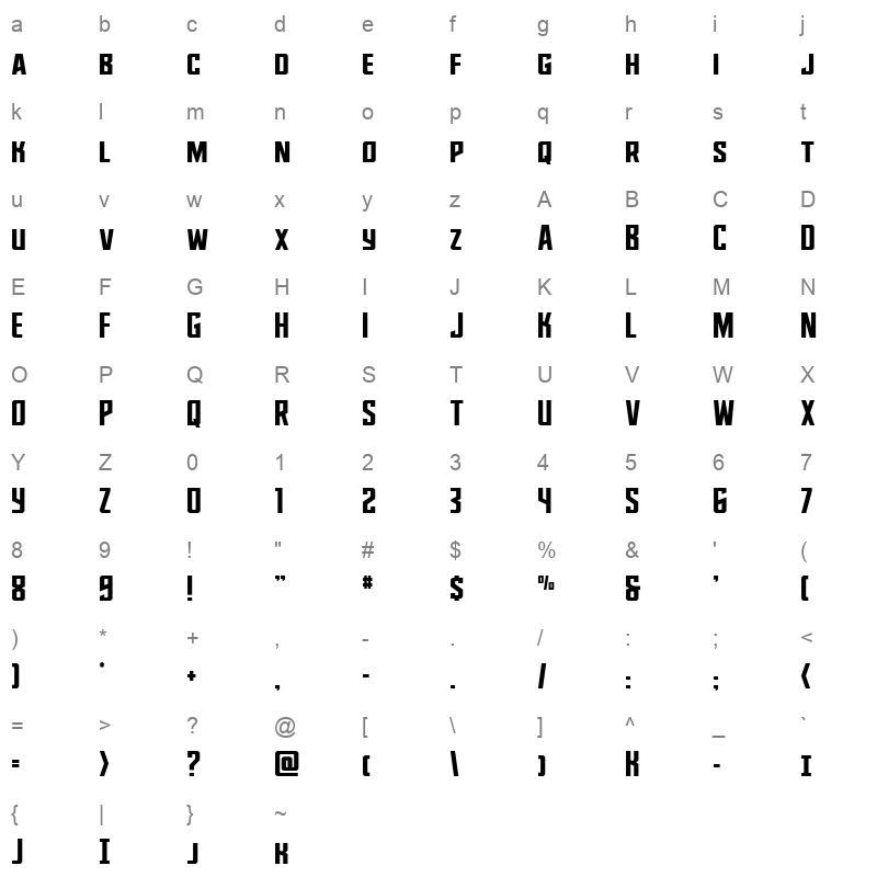 dynamic trooper spaced straight Character Map