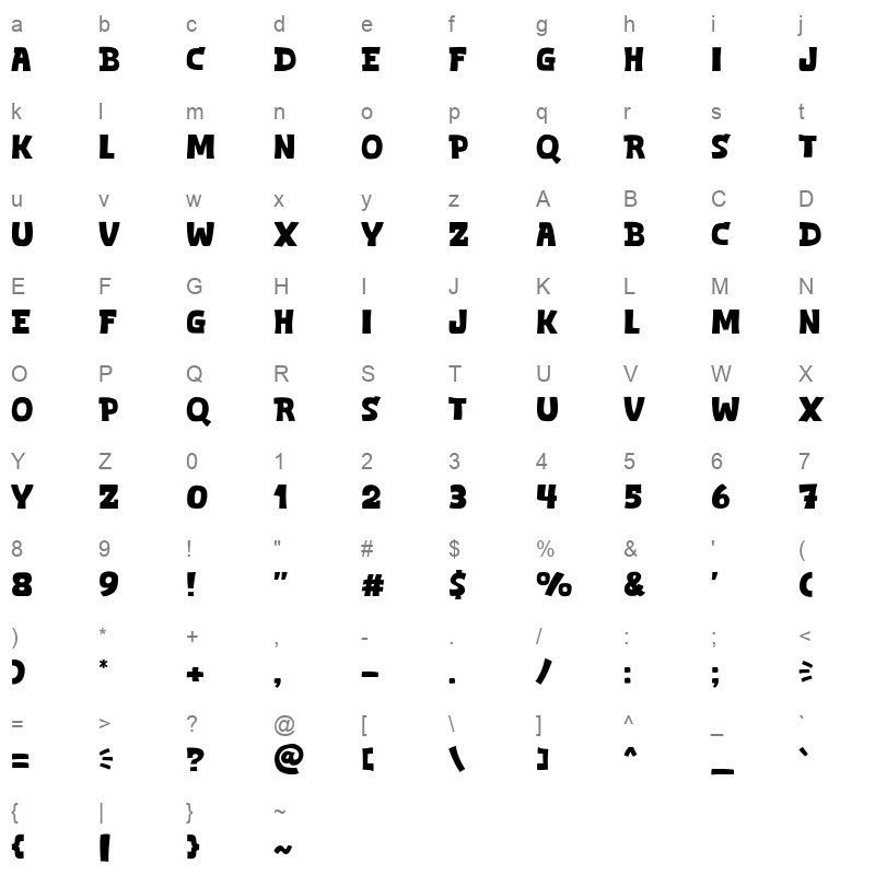 Eazy bold Character Map