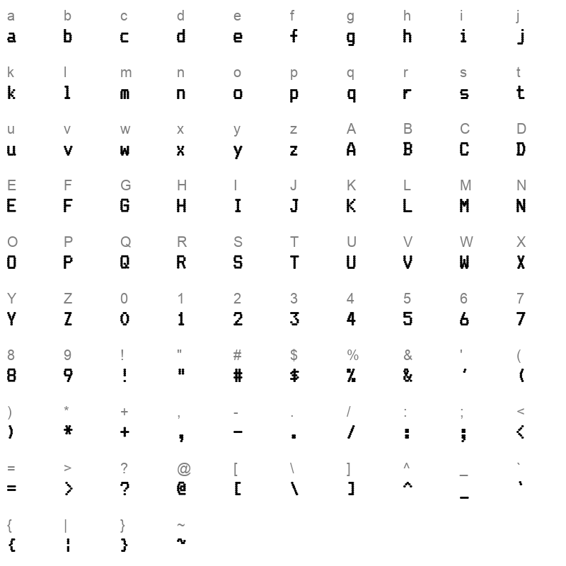 EffectsEightyBold Character Map