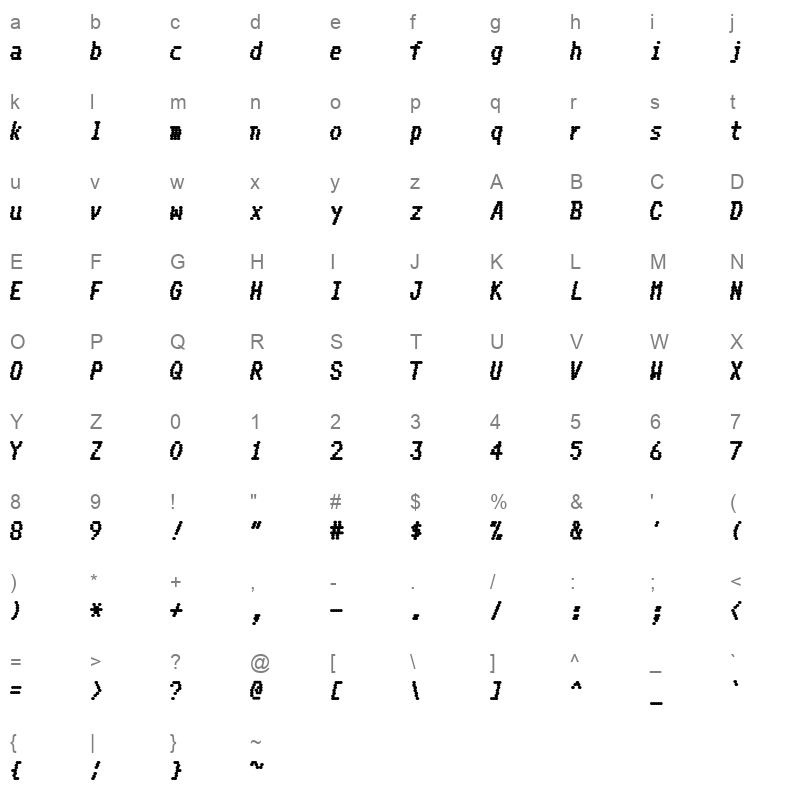 EffectsEightyBoldItalic Character Map