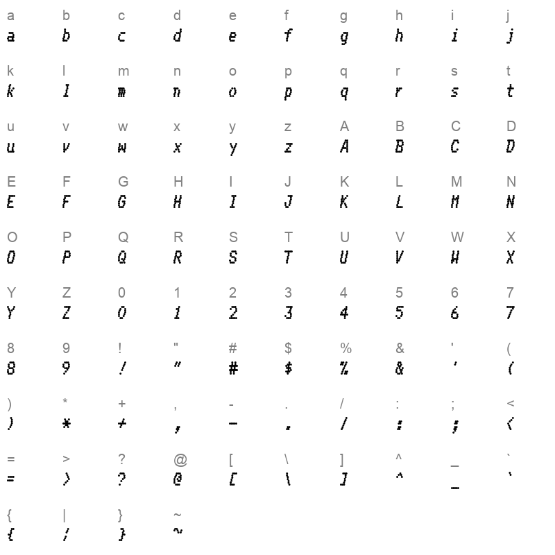 EffectsEightyItalic Character Map
