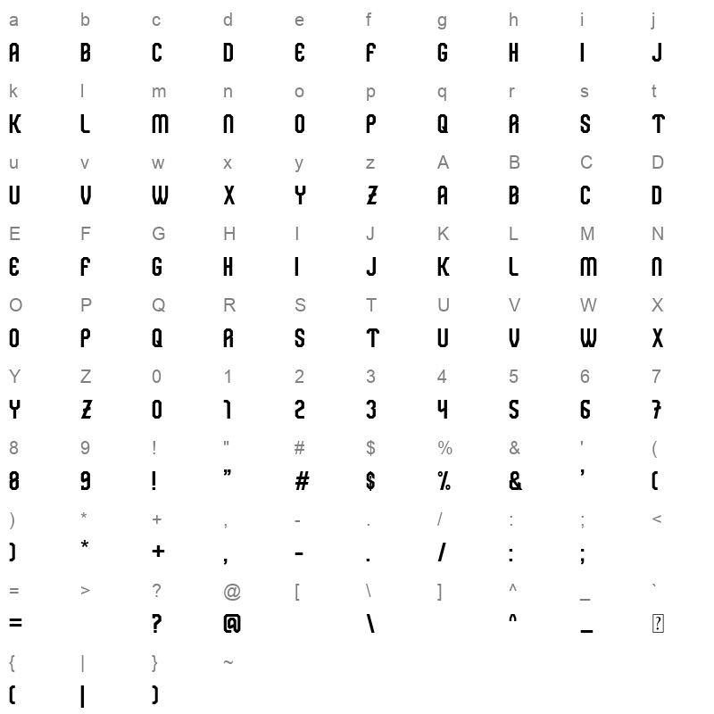 ELASTICO FONT Character Map